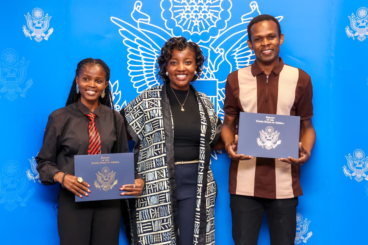 Teddy Jeremy and fellow participants holding certificates at the U.S. Embassy in Nairobi